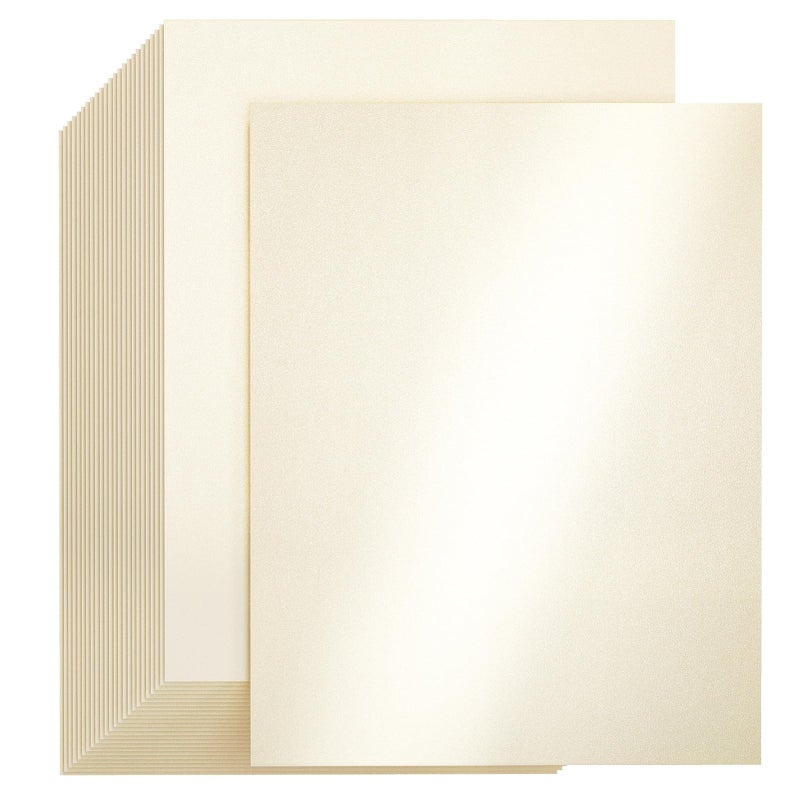 CreGear 25 Sheets Cream Shimmer Cardstock Printer Paper 8.5 x 11, 78lb/210gsm Glossy Card Stock, Premium Pearl Cardstock, Double Side Pearlescent Paper for DIY Craft, Christmas Card Making, Invitation - Image 1