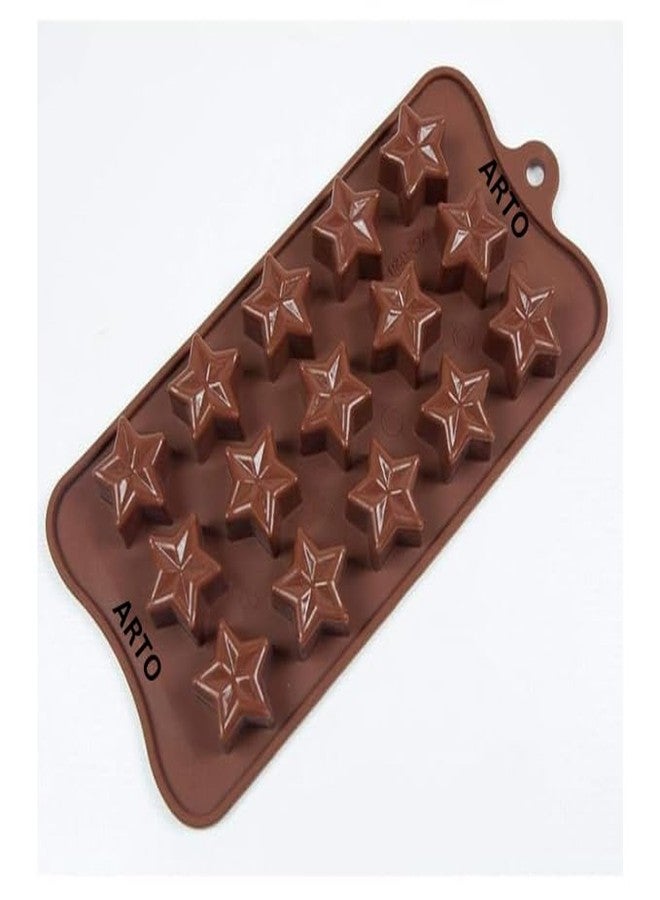 ARTO Star Shaped Silicone Chocolate Mould, 15 Cavity, Brown | Deep Non-Stick Candy Tray for Kids Birthday, Christmas & Wedding Gifts | DIY Baking & Jelly Mould (1 Piece) - Image 1