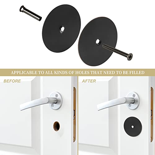 NAUBEA 1 Pack Door Hole Cover Plate Oil Rubbed Bronze Deadbolt Cover Plate 2 5/8" Diameter Round Door Knob Hole Filler Plate, 1" and 1.5" Screws, Reinforcer Locks and Doors for Home Security - Image 3
