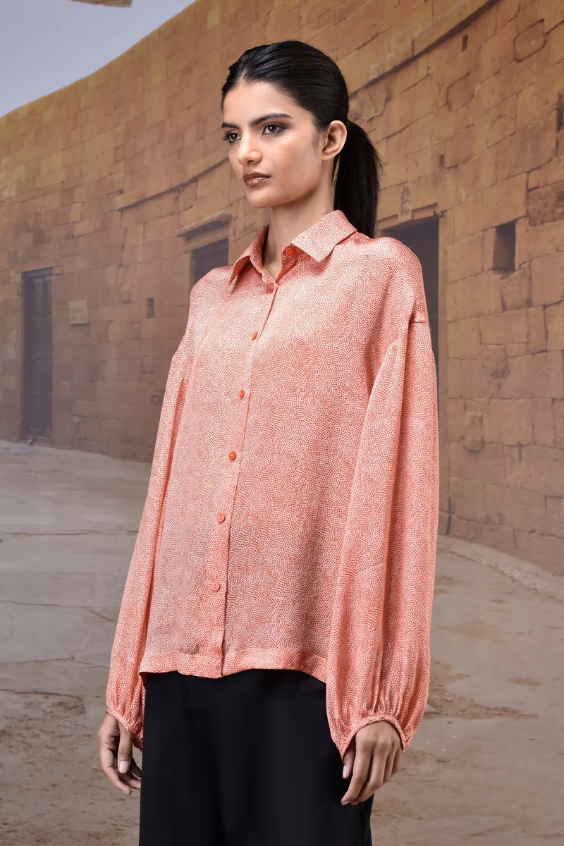 Genes Lecoanet Hemant Warm Beige Printed Relaxed Shirt