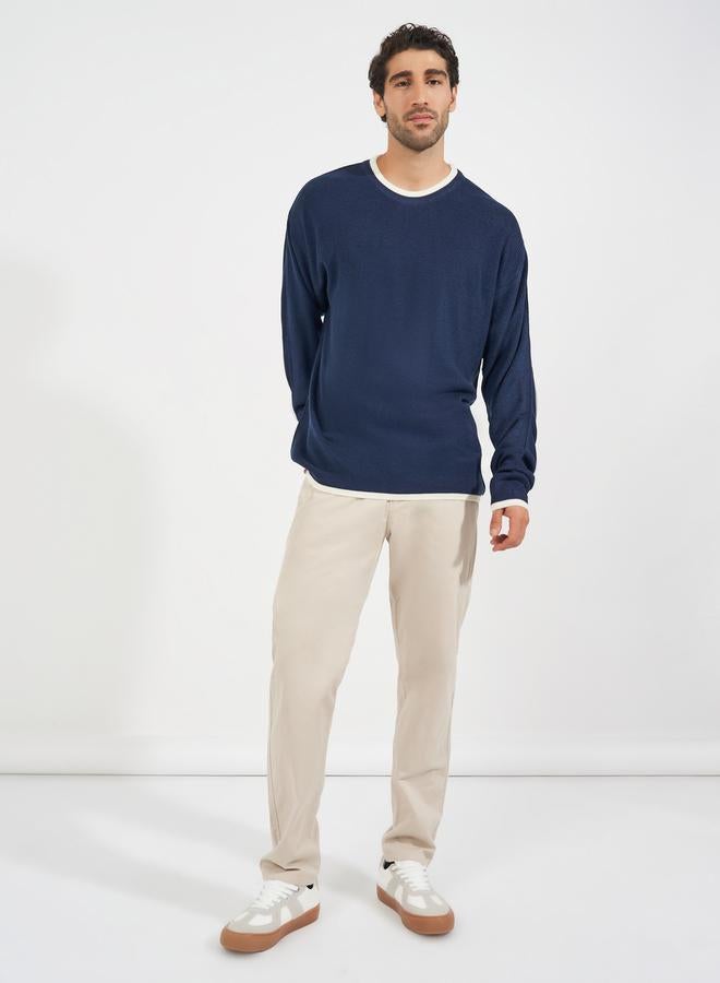 Styli Relaxed Tuck Knit Lightweight Sweater with Contrast Detail - Image 2