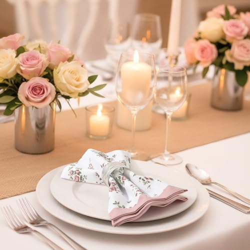 Arquiel Pink Floral Rose Print Cloth Napkins 100% Cotton, 18" X 18" Dinner Napkins Cloth Set, Washable Napkins for Home, Kitchen, Dinner, Party, Wedding, Cocktail, Set of 6 - Image 4