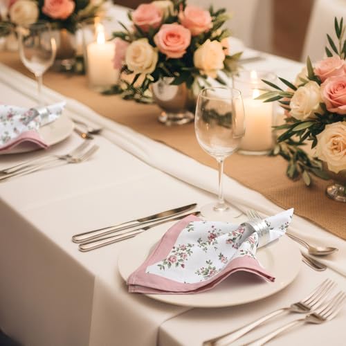 Arquiel Pink Floral Rose Print Cloth Napkins 100% Cotton, 18" X 18" Dinner Napkins Cloth Set, Washable Napkins for Home, Kitchen, Dinner, Party, Wedding, Cocktail, Set of 6 - Image 3