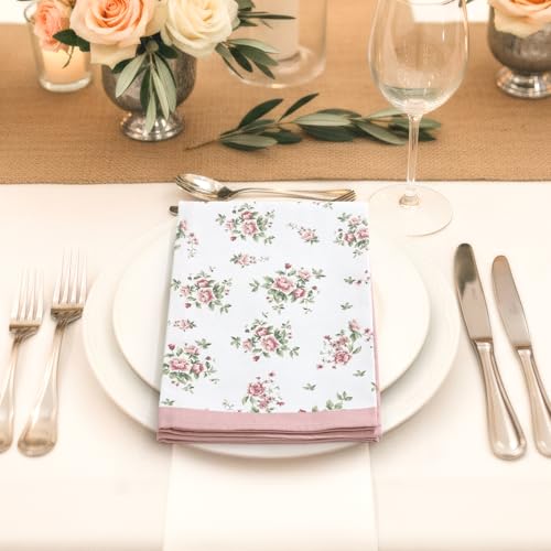 Arquiel Pink Floral Rose Print Cloth Napkins 100% Cotton, 18" X 18" Dinner Napkins Cloth Set, Washable Napkins for Home, Kitchen, Dinner, Party, Wedding, Cocktail, Set of 6 - Image 2