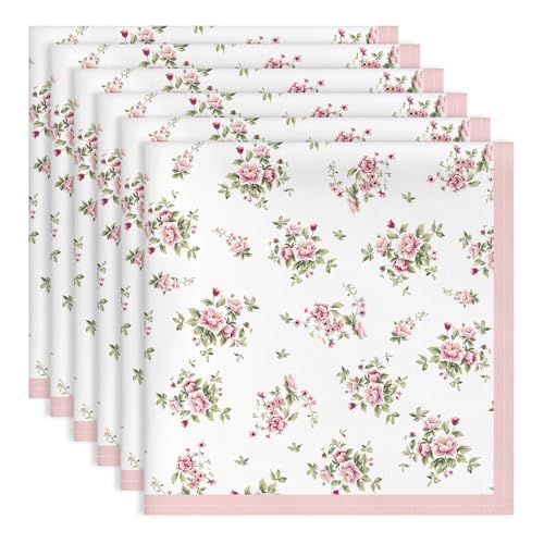 Arquiel Pink Floral Rose Print Cloth Napkins 100% Cotton, 18" X 18" Dinner Napkins Cloth Set, Washable Napkins for Home, Kitchen, Dinner, Party, Wedding, Cocktail, Set of 6 - Image 1