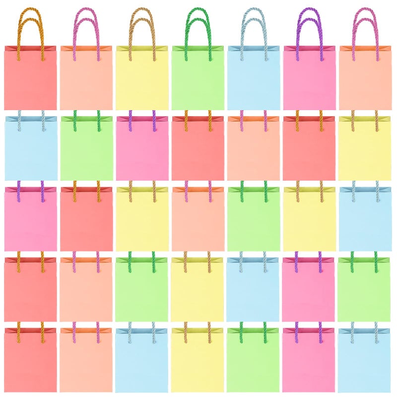 Harloon 60 Pcs Mini Paper Gift Bags Bulk Rainbow Assorted Color Tiny Gift Bags with Handles Colored Mothers Day Goodie Bags Wrap Totes for Wedding Birthday Favors 4 x 275 x 45 Inch Macaron Colors