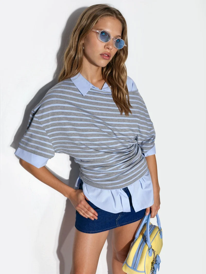 بوسيم BUSEM Striped Boat Neck Jersey Blouse
