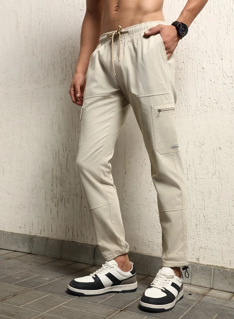 Hubberholme Slim Cargo Joggers for Men - Off White Cotton