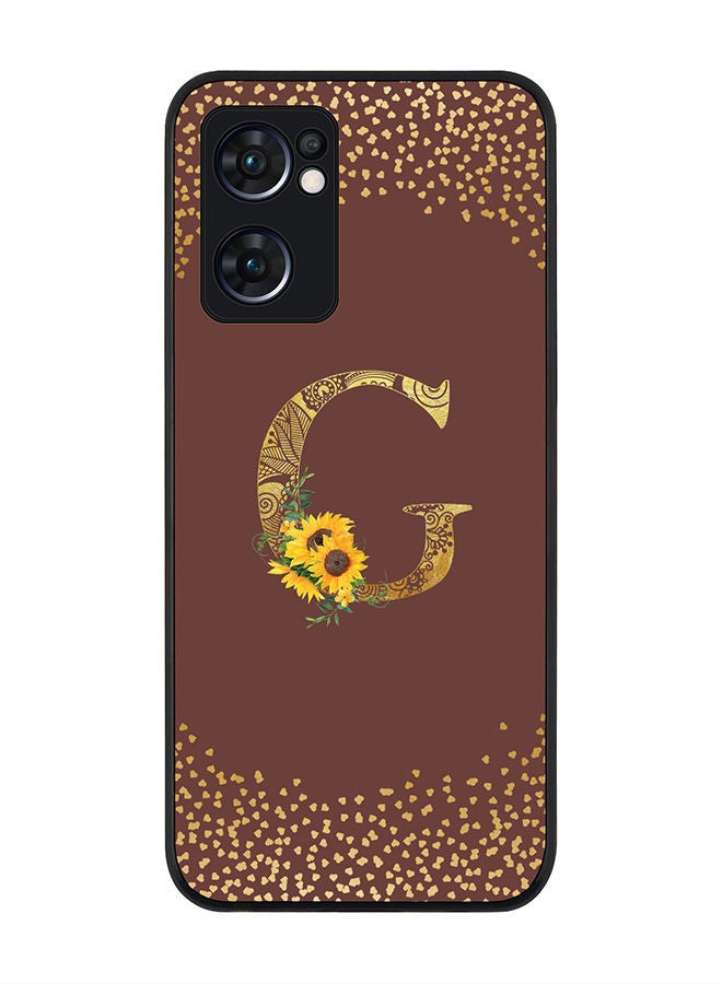 Stylizedd Rugged Black edge case for Oppo Reno7 5G  Slim fit Soft Case Flexible Rubber Edges Anti Drop TPU Gel Thin Cover - Custom Monogram Initial Letter Floral Pattern Alphabet - G (Brown ) - Image 1