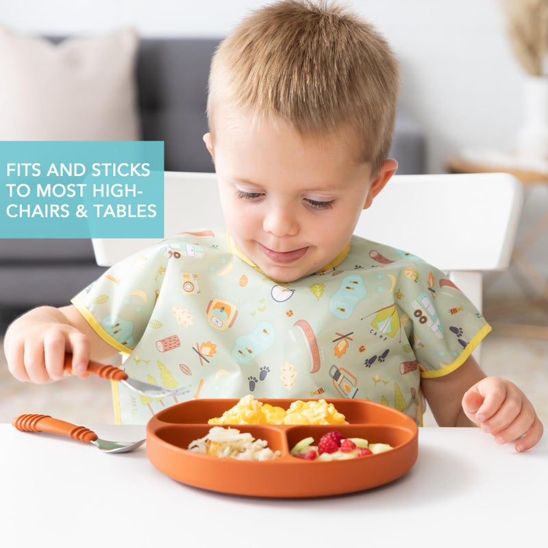 Bumkins Toddler and Baby Suction Plate, Divided Grip Dish for Babies and Kids, Baby Led Weaning, Feeding Supplies, Sticks to Tables and Highchairs, Platinum Silicone, for Children 6 Months, Clay - Image 3