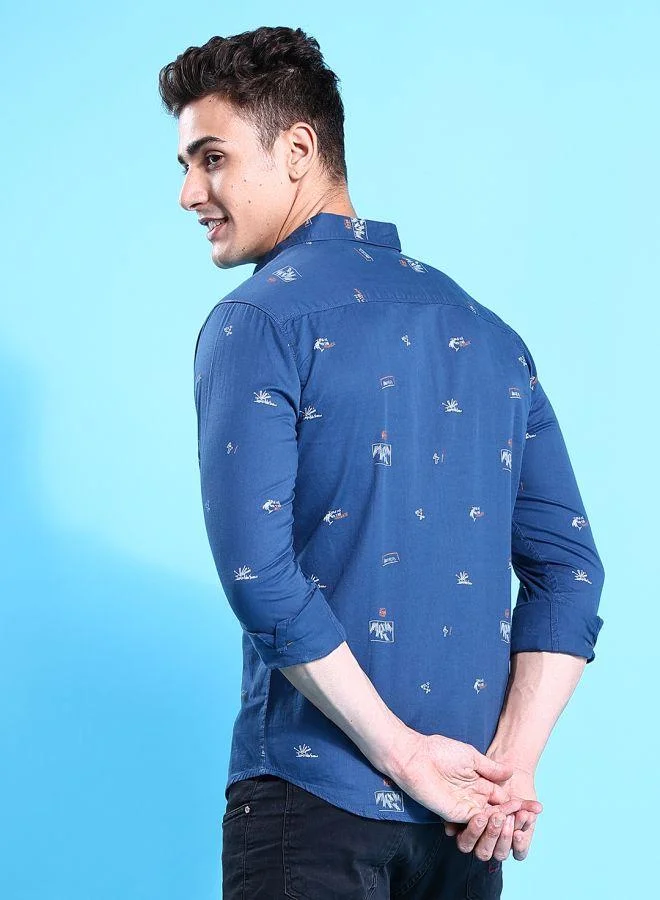 شركة المرآب الهندية Men Slim Fit Abstract Printed Full Sleeves Spread Collar Casual Shirt