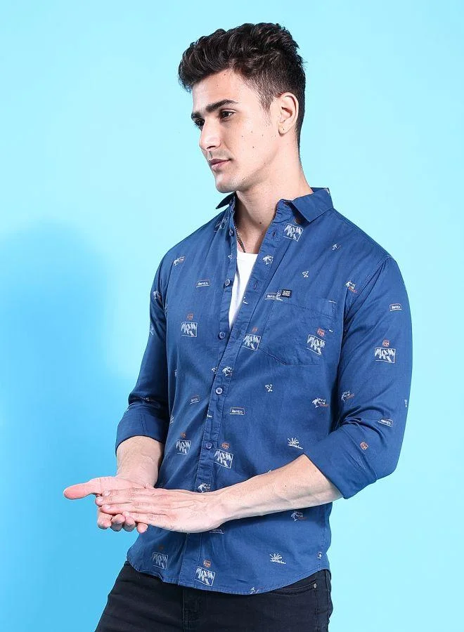 شركة المرآب الهندية Men Slim Fit Abstract Printed Full Sleeves Spread Collar Casual Shirt