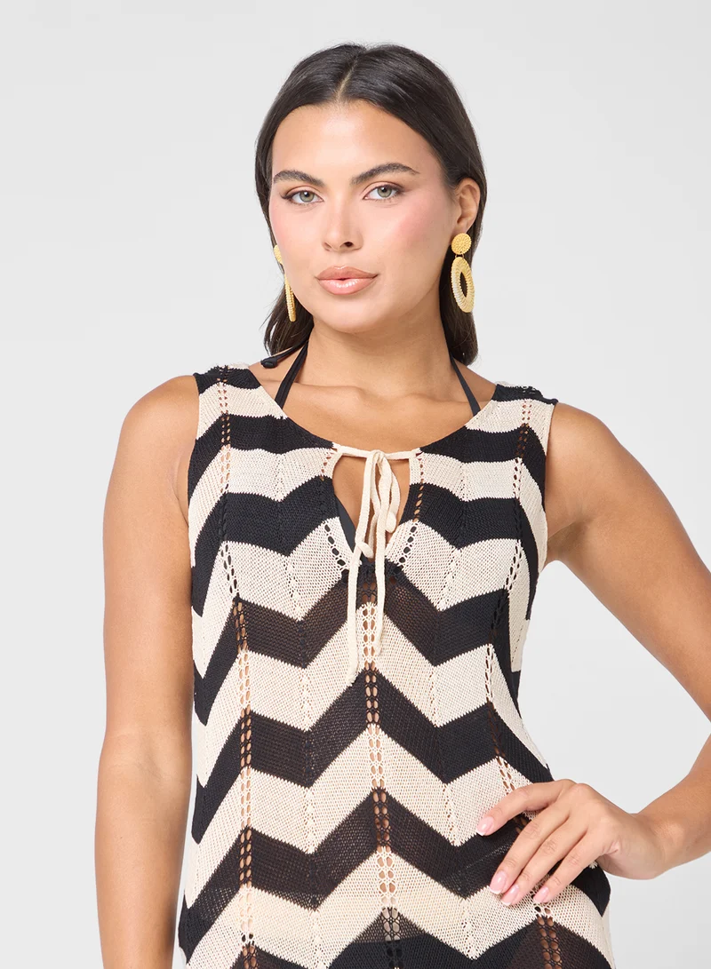 Ginger Monochrome Chevron Knitted Beach Dress