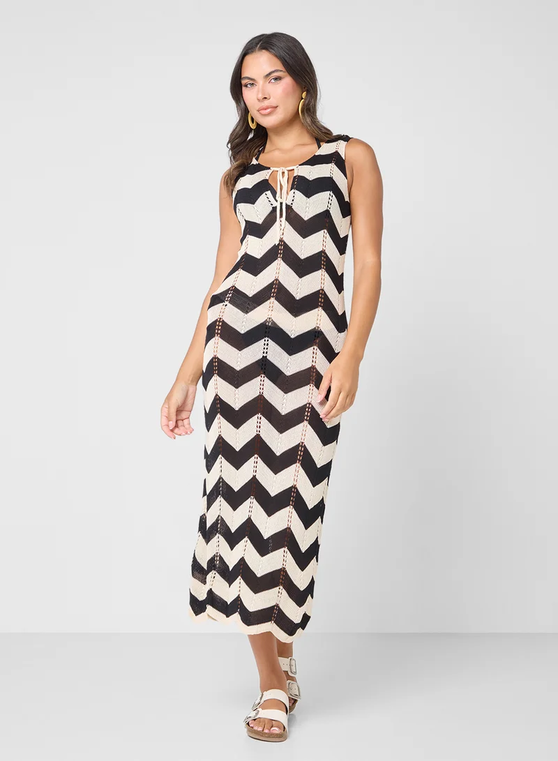 Ginger Monochrome Chevron Knitted Beach Dress