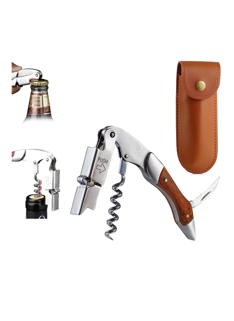 SYOSI - Corkscrew for Waiter with Vegan Leather Sheath Professional Grade Patented Spring Lever Easy Opening Foil Cutter Bottle Opener - Image 1