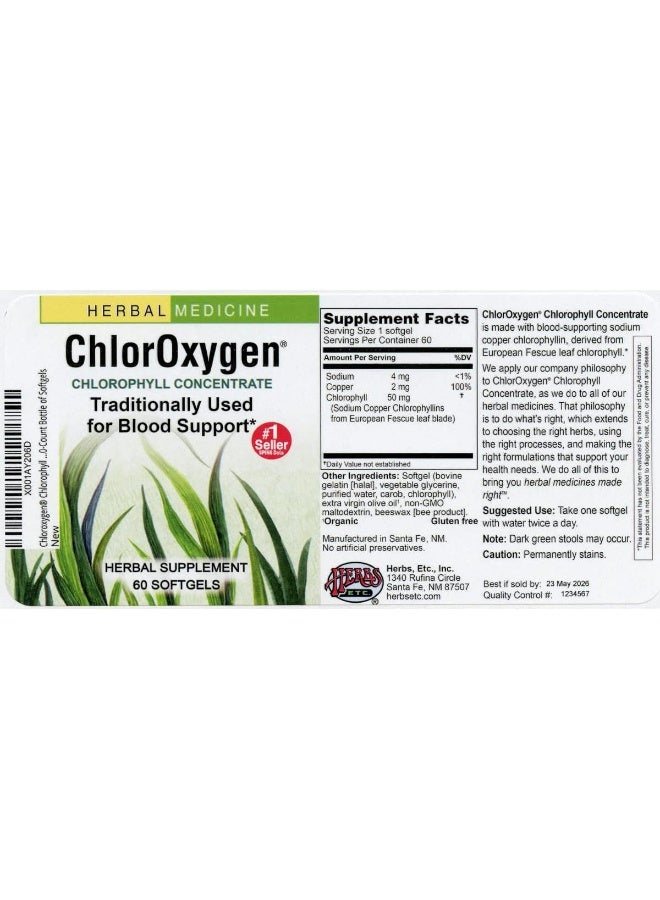 HERBS ETC. Chlor Oxygen Chlorophyll Concentrate 60 Fast-Acting Softgels - Image 2