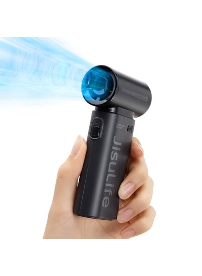 جيسيو لايف مروحة يدوية محمولة من JISULIFE Life9، قوة توربو عالية السرعة [18 ساعة كحد أقصى من التبريد]، 5 سرعات للهواء، بطارية قابلة لإعادة الشحن بسعة 5000 مللي أمبير، تصميم ميني جيب، مروحة شخصية للسفر والحفلات والتخييم والمكياج - باللون الأسود - Image 1