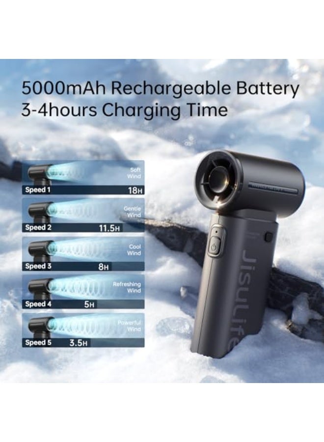 جيسيو لايف مروحة يدوية محمولة من JISULIFE Life9، قوة توربو عالية السرعة [18 ساعة كحد أقصى من التبريد]، 5 سرعات للهواء، بطارية قابلة لإعادة الشحن بسعة 5000 مللي أمبير، تصميم ميني جيب، مروحة شخصية للسفر والحفلات والتخييم والمكياج - باللون الأسود - Image 4