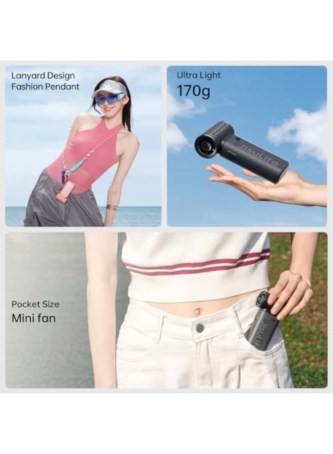 جيسيو لايف مروحة يدوية محمولة من JISULIFE Life9، قوة توربو عالية السرعة [18 ساعة كحد أقصى من التبريد]، 5 سرعات للهواء، بطارية قابلة لإعادة الشحن بسعة 5000 مللي أمبير، تصميم ميني جيب، مروحة شخصية للسفر والحفلات والتخييم والمكياج - باللون الأسود - Image 5