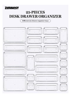 ZIMNEST 25 PCS Clear Plastic Drawer Organizers Set, 4-Size Versatile Bathroom and Vanity Drawer Organizer Trays, Storage Bins for Makeup, Bedroom, Kitchen Gadgets Utensils and Office  - Image 1