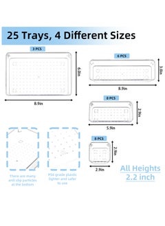 ZIMNEST 25 PCS Clear Plastic Drawer Organizers Set, 4-Size Versatile Bathroom and Vanity Drawer Organizer Trays, Storage Bins for Makeup, Bedroom, Kitchen Gadgets Utensils and Office  - Image 2