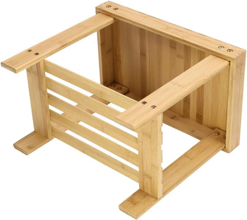 KKTONER Bamboo Step Stool with Storage Shower Bench with Shelf Foot Stool for Bathroom Living Room Bedroom Natural Color - Image 4