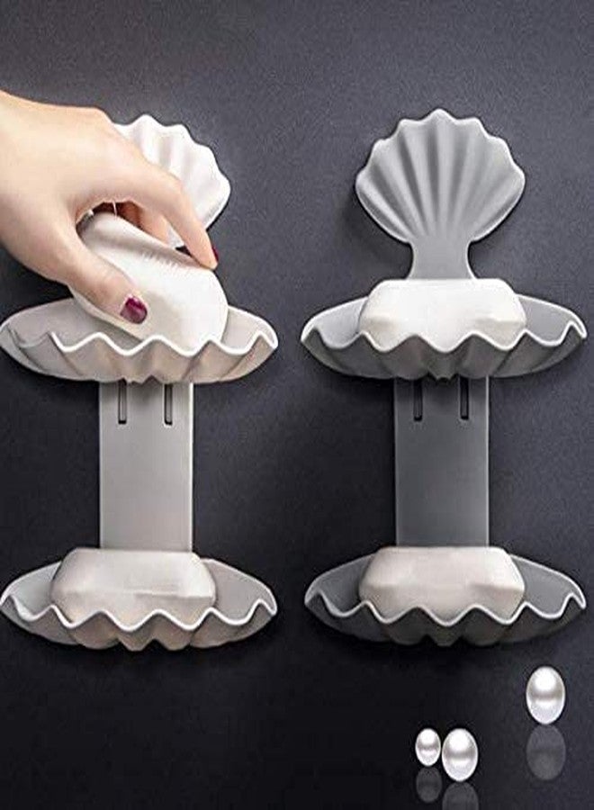 BuntyChiku Plastic Double Layer Stand/Holder || Bathroom Soap Holder Shelf Rack || Sea Shell Shape Soap Storage Box || Wall Soap Box Dispenser Tray for Kitchen & Bathroom (Medium, Multicolor) - Image 3