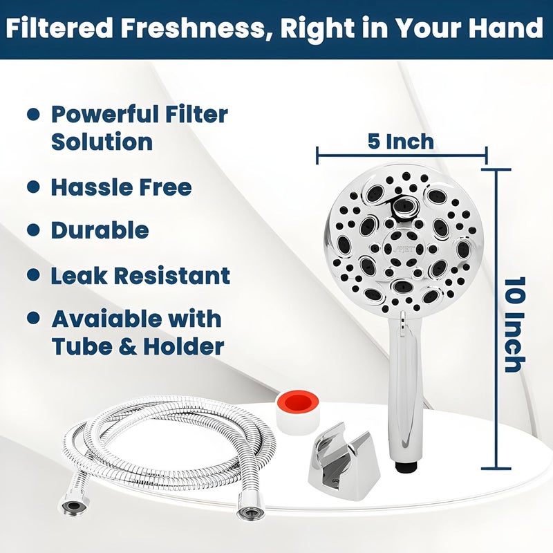 PJET 10 Mode Handheld Filter Shower Head |Pressure Hand Shower With 1.5 Meter Flexible Tube And Wall Hook | 10 Different Spray Modes- Mist, Rain, Massage |Hand Shower Filter With Water Softner,Chrome - Image 5