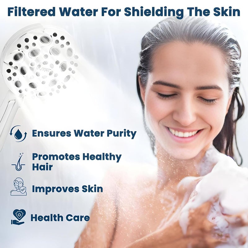 PJET 10 Mode Handheld Filter Shower Head |Pressure Hand Shower With 1.5 Meter Flexible Tube And Wall Hook | 10 Different Spray Modes- Mist, Rain, Massage |Hand Shower Filter With Water Softner,Chrome - Image 4