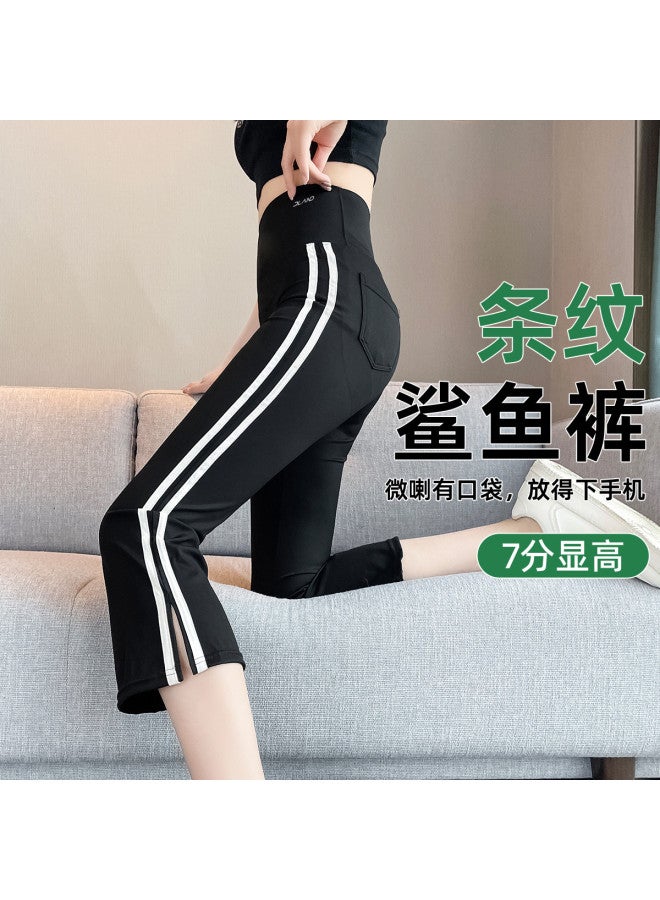 PLANDOO Flared Slit Yoga Pants For Women, Summer Thin Wear, High-Waisted Tummy Control And Hip-Lifting Bam Pants, Eight-Tenths Leggings - Image 2