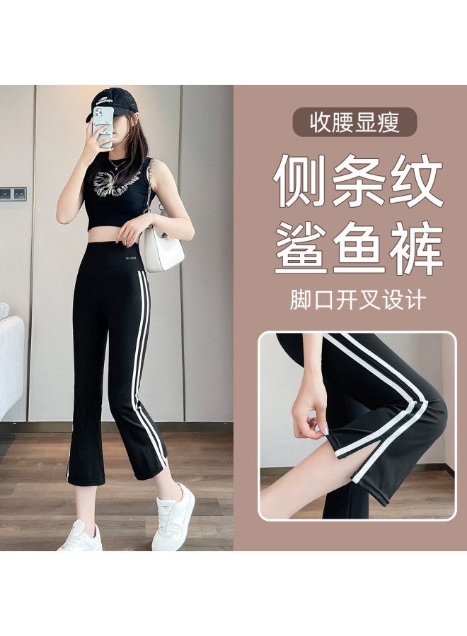 PLANDOO Flared Slit Yoga Pants For Women, Summer Thin Wear, High-Waisted Tummy Control And Hip-Lifting Bam Pants, Eight-Tenths Leggings - Image 3