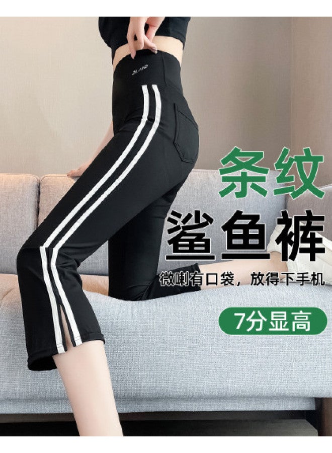PLANDOO Flared Slit Yoga Pants For Women, Summer Thin Wear, High-Waisted Tummy Control And Hip-Lifting Bam Pants, Eight-Tenths Leggings - Image 1