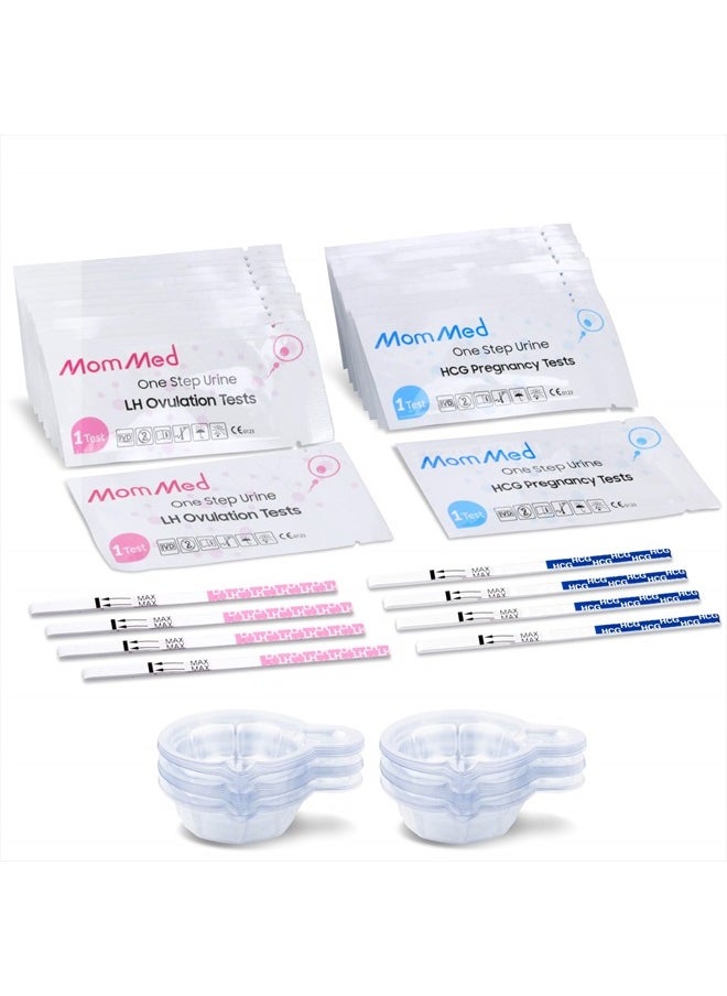MomMed - مجموعة اختبار التبويض من MomMed (HCG15-LH40)، 15 شريطًا للحمل و40 شريطًا لاختبار التبويض مع 55 كوبًا للبول، اختبار الحمل المبكر الموثوق والسريع - Image 1