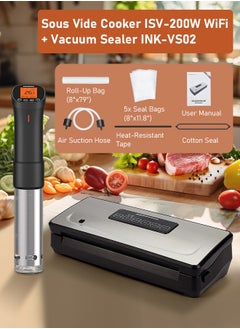 INKBIRD INKBIRD ISV-200W Sous Vide WiFi Precision Cooker - Smart Immersion Circulator with Timer & Temperature Control (0℃ to 90℃), Includes Vacuum Sealer Kit for Enhanced Food Freshness & Perfect Cooking Results  - Image 2