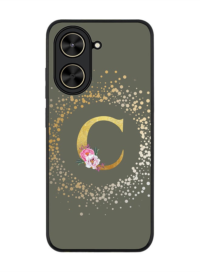 Stylizedd For Xiaomi Poco C71 / Redmi A5 4G Case,Slim fit Camera Protection, Shockproof Thin Phone cover  - Custom Monogram Floral - C  (Olive Green )