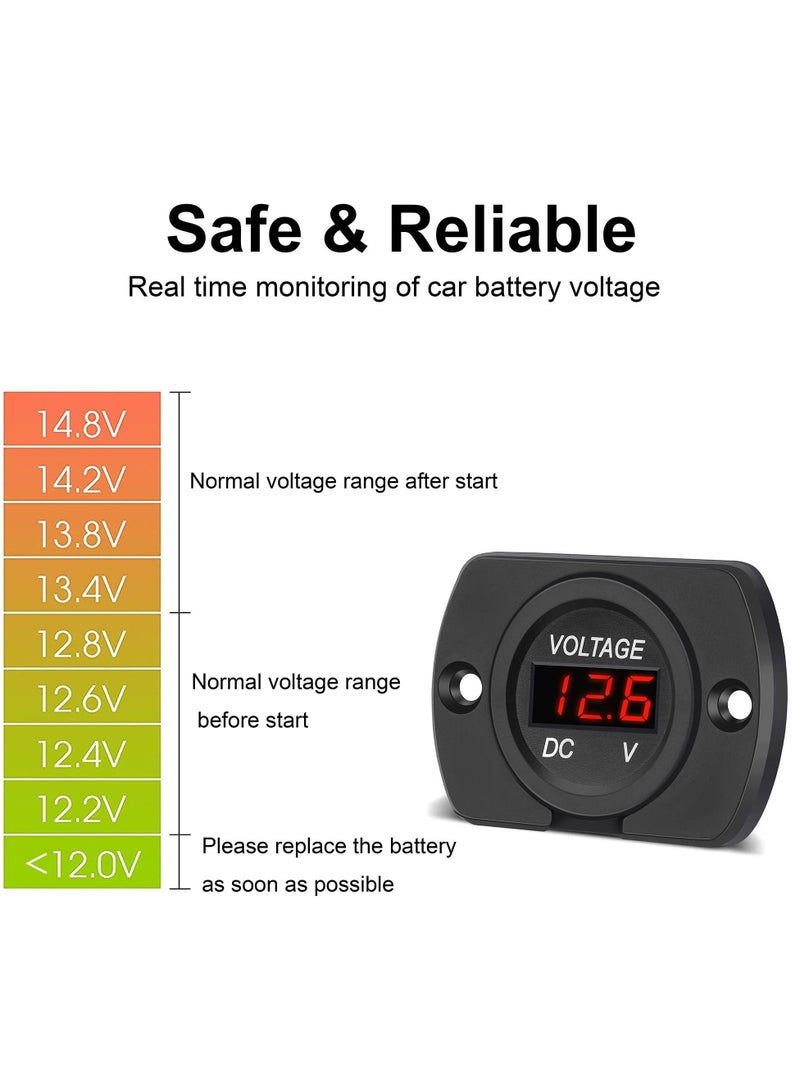 Waterproof Car Voltmeter DC 12V 24V Voltage Gauge Meter with LED Digital Display Panel  For Motorcycle Truck ATV UTV Travel Trailer Boat Marine Vehicle(Red Display) - Image 4