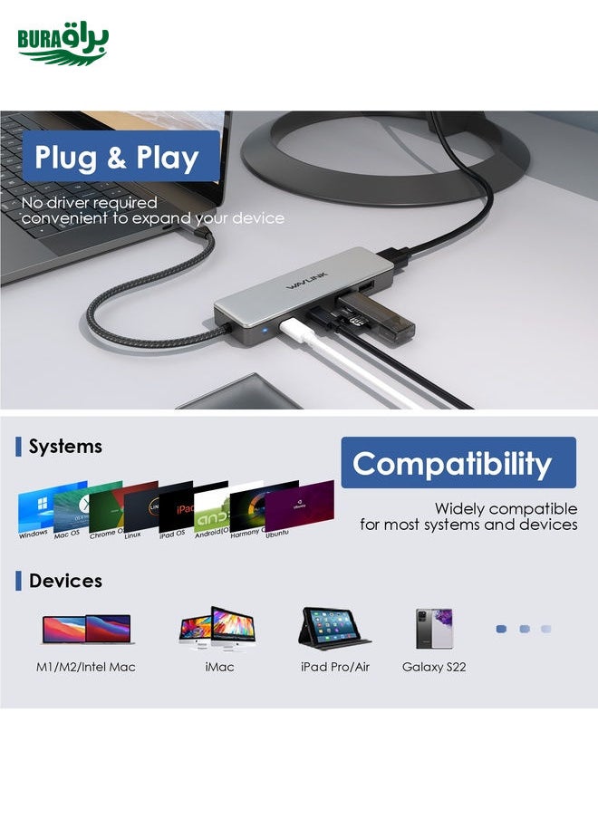 BURAQ - Wavlink UHP3415 85W Power Delivery USB-C/Type-C 10Gbps Hub 5 in 1 Multiport Connection Adapter - Image 1