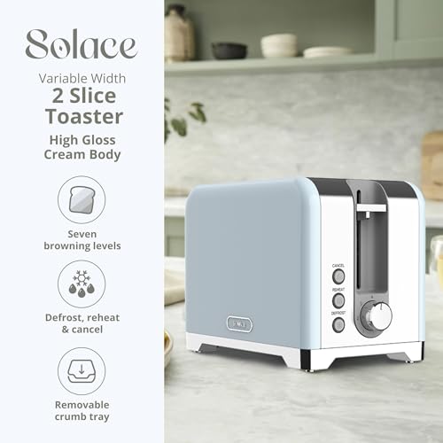 Tower Solace 2 Slice Pop Up Toaster with Self Centring Slots, 7 Browning Levels, 800W Fast Heating, Reheat & Defrost, Auto Shut Off, Removable Crumb Tray, British Design, 2 Year Warranty - Image 2