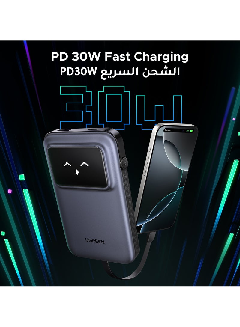 يو جرين UGREEN Uno 10000mAh باور بانك مع كابل يو اس بي نوع سي ومخرج شحن سريع وشاحن محمول وشاشة عرض ذكية مع رموز تعبيرية زاهية وشاشة عرض الطاقة في الوقت الفعلي وحزمة بطارية لهاتف ايفون 17 16 15 برو ماكس - Image 2