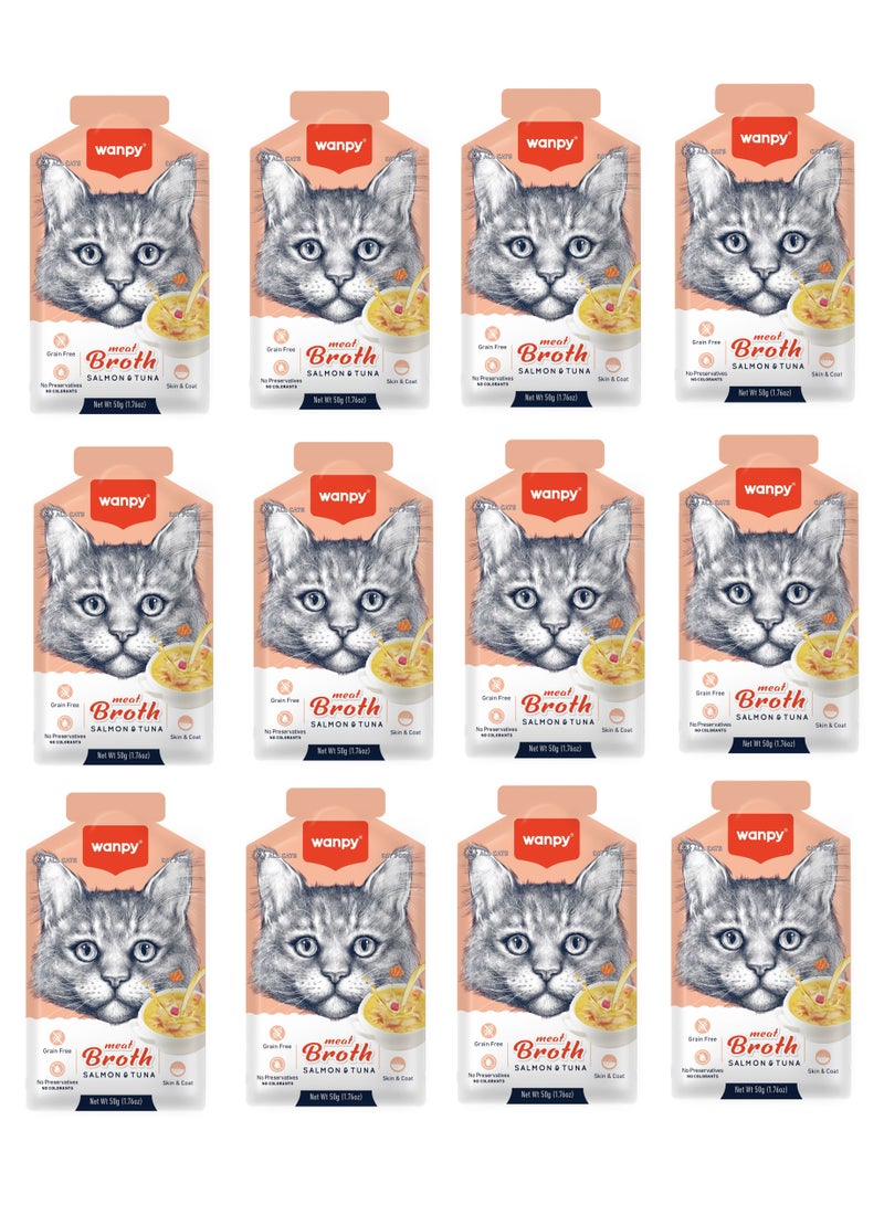 Wanpy Wanpy Meat Broth Salmon & Tuna for Cats (50gm) – 1Box 12pcs  - Image 1