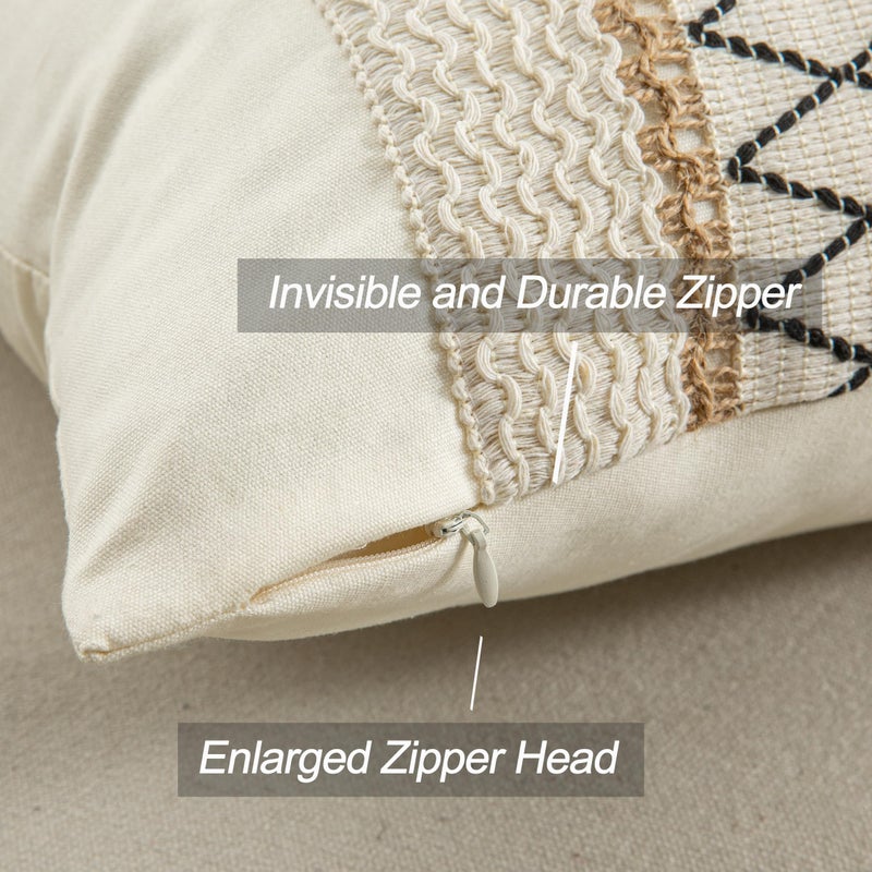 Mayler Yee Throw Pillow Covers 20 x 20 Inch 1PC for Farmhouse Living Room  Cotton & Burlap Textured Striped Woven Boho Pillow Covers (Beige & Black Grid) - Image 5