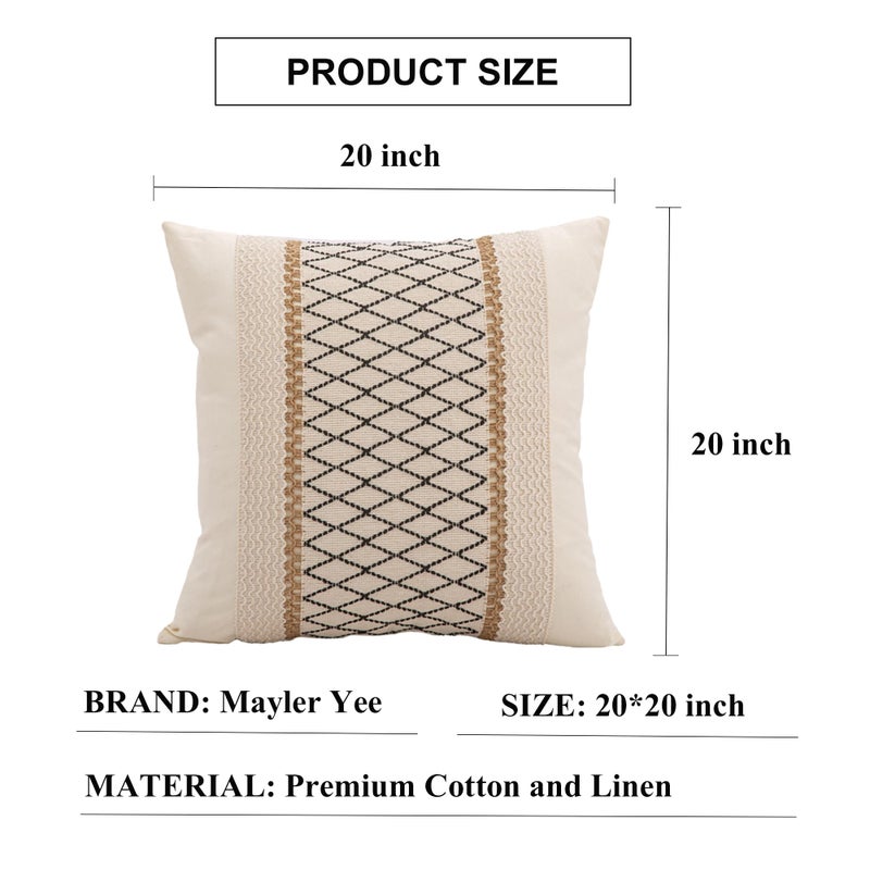 Mayler Yee Throw Pillow Covers 20 x 20 Inch 1PC for Farmhouse Living Room  Cotton & Burlap Textured Striped Woven Boho Pillow Covers (Beige & Black Grid) - Image 3