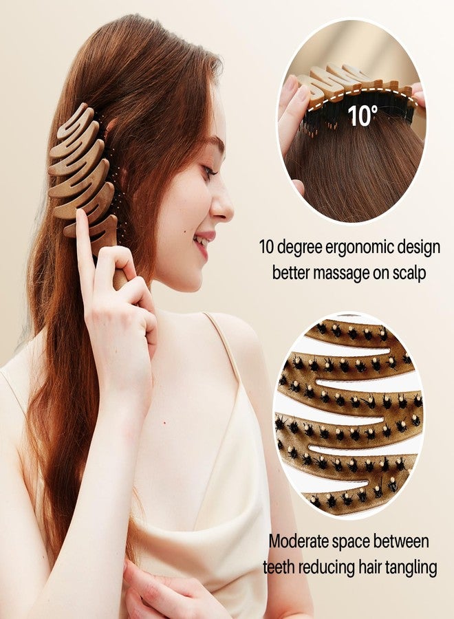 RHOS Pinecone Boar and Nylon Bristle Hair Brush for Women, Vented Boar Hair Brush, Enhance Shine on Hair, 10-Degree Curved Paddle Enable Better Massage on Scalp and Detangling Experience - Image 3
