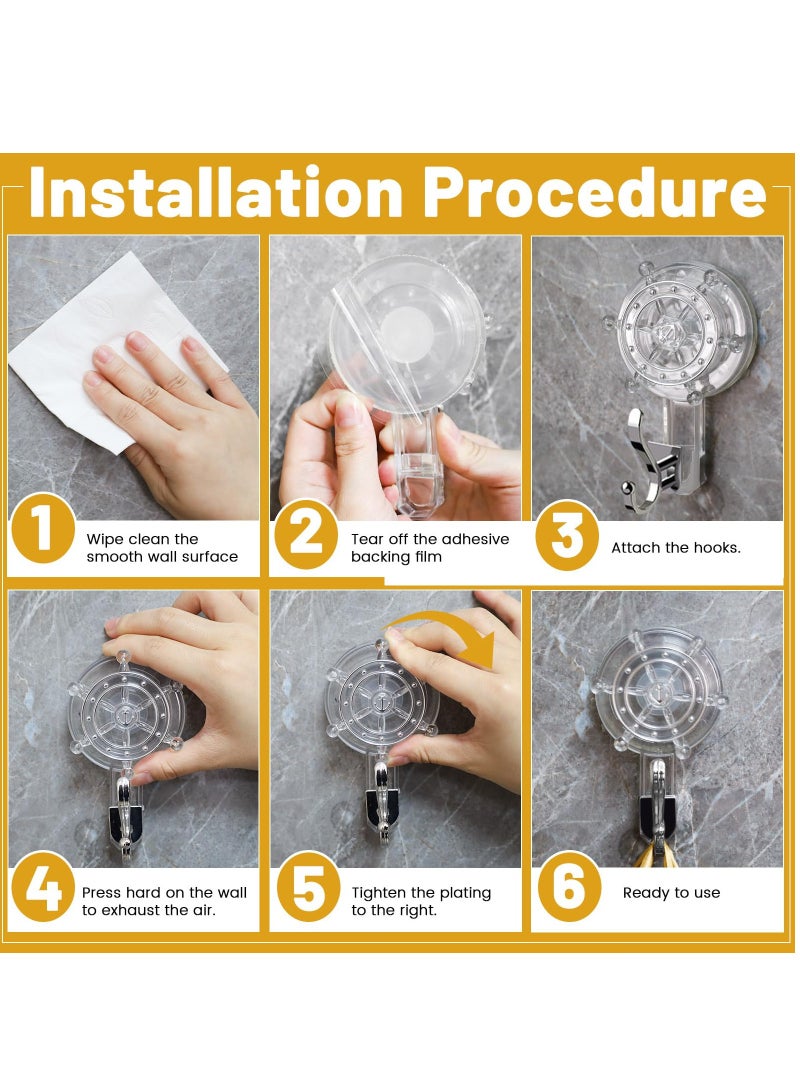 SYOSI 2pcs Strong Suction Cups Hooks, Heavy Duty Suction Cup Hooks, Reusable Removable Towel Holder, Shower Hooks for Inside Shower Suction, Robes, Coat, Door and Window Glass, Wreath Hooks (Clear) - Image 3