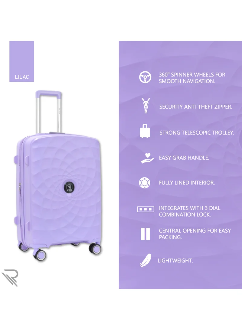 Reflection Paris 20 Inch Lilac Carry On Suitcase Luggage Trolley Bag with Durable and Lightweight PP Hardshell 3 Level Telescopic Handle 4 Quiet 360° Wheels and TSA Lock