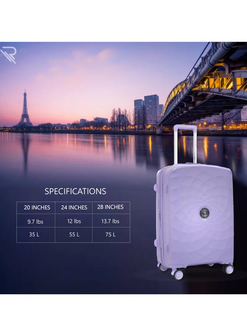 Reflection Paris 20 Inch Lilac Carry On Suitcase Luggage Trolley Bag with Durable and Lightweight PP Hardshell 3 Level Telescopic Handle 4 Quiet 360° Wheels and TSA Lock