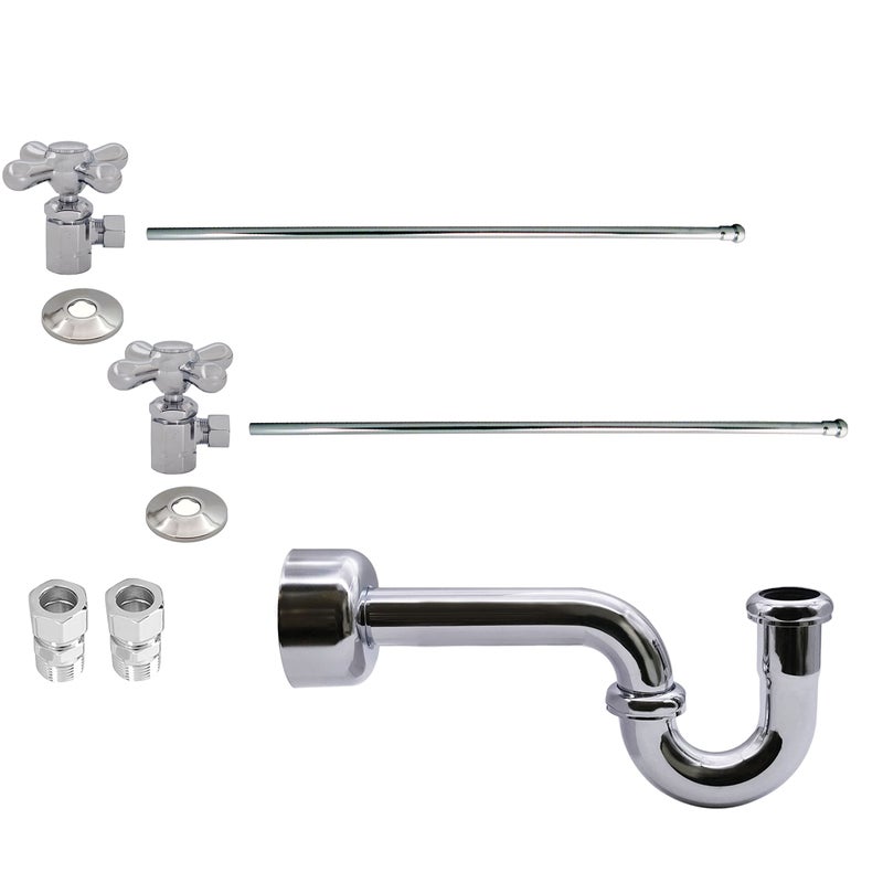 Westbrass Traditional Pedestal Lavatory Kit with Cross Handles Polished Chrome D1838L26