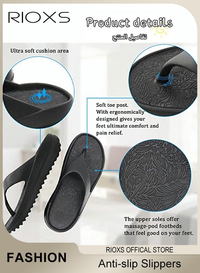 RIOXS Unisex Flip Flops, Men's And Women's Summer Slide Sandals,Soft Soled Thick Soled Slope Heel Slipper, Anti-slip Bath Shower Slippers, Beach Slides Slippers, House Slipper For Bathroom - Image 2