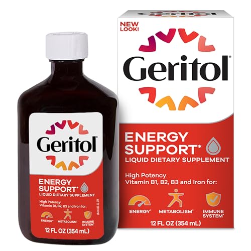 Geritol Liquid Vitamin and Iron Supplement Energy Support Contains High Potency BVitamins and Iron Pleasant Tasting Easy to Swallow No Artificial Sweeteners NonGMO 12 Oz