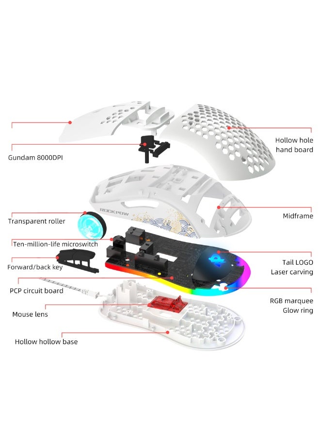 Rock Pow Gaming Combo 3in1 60% Wired Gaming Keyboard RGB Gaming Mice Ergonomic Ultralight 8000DPI Optical Sensor Mouse 61 Keys RGB Backlit Keyboard 700x300mm Large Gaming Mouse Pad mini Bundle for PC Gamer - Image 5